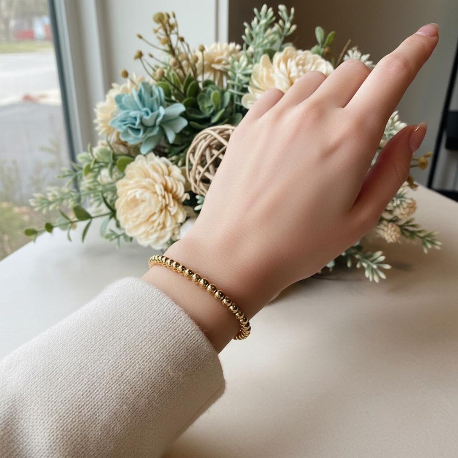 18K Gold-Filled Bead Bracelet - Single Bracelet