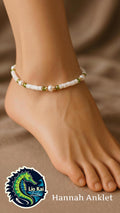 Hannah Anklet - White Shell Anklet with Lime Green Glass Beads