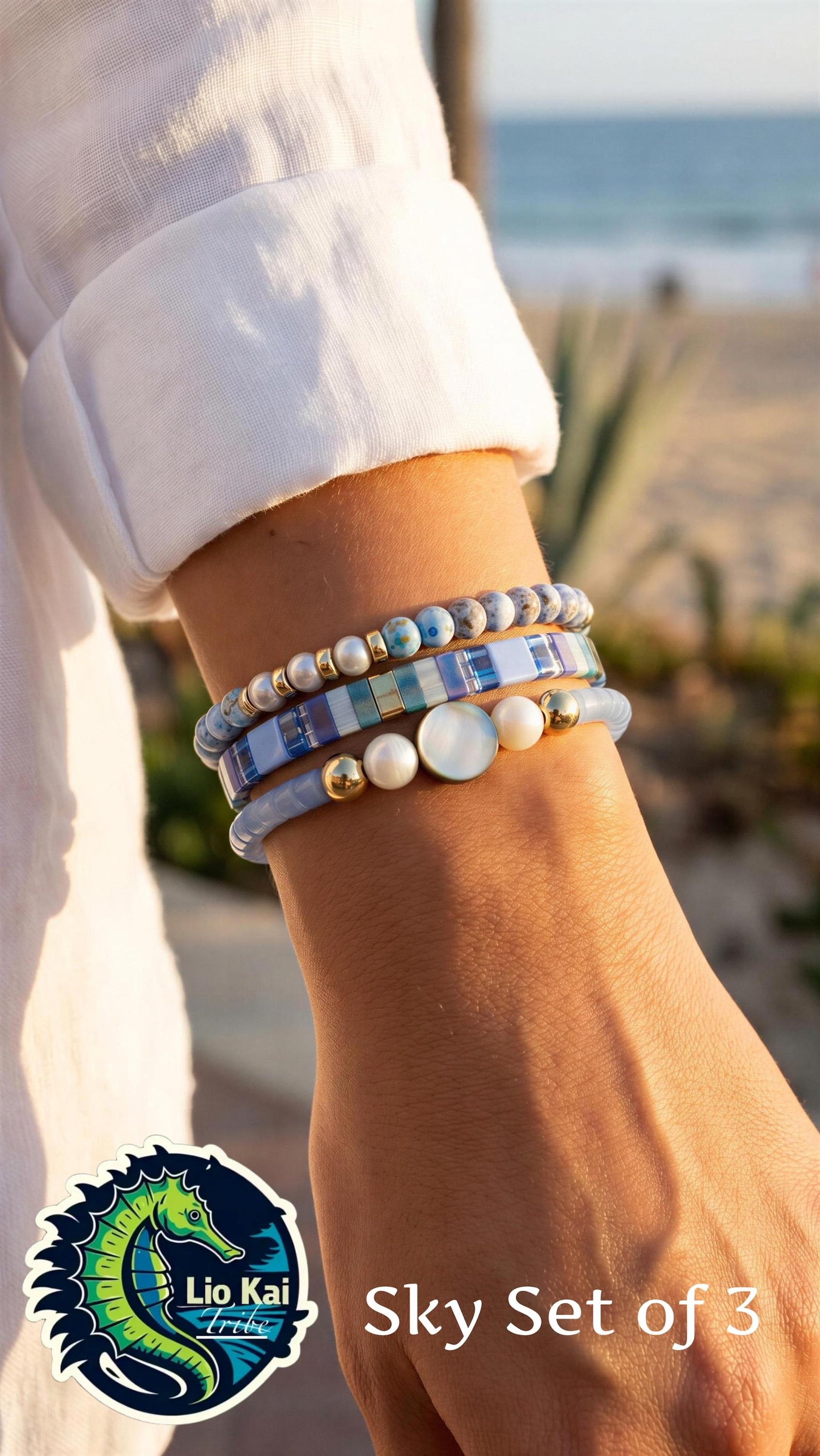 Mixed Bracelet Stack of 3 - Sky